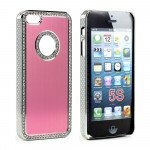 Wholesale iPhone 5 5S  Aluminum Diamond Chrome Case (Pink)